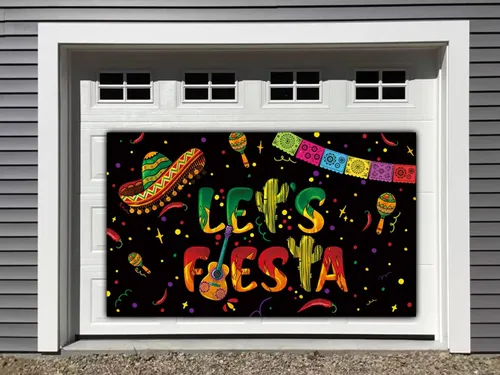 Miniatura 6 de Telón de fondo negro de Let's Fiesta Mexicana, 6 x 3.6 pies, decoración de fiesta de Let's Fiesta Luau Cinco de Mayo, decoración de cumpleaños