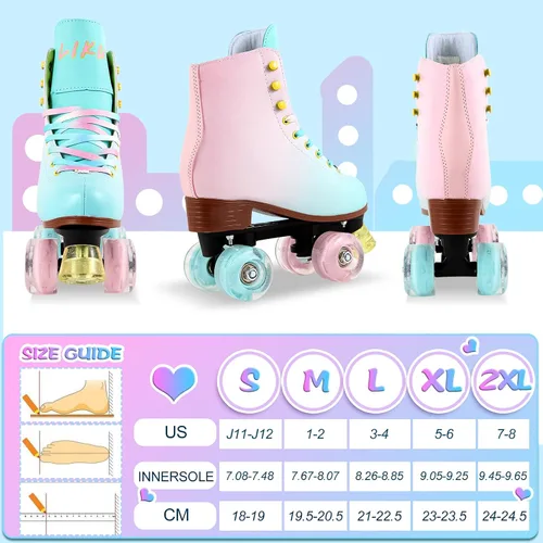 Miniatura 6 de LIKU Patines de cuatro ruedas para niñas y mujeres con todas las ruedas iluminadas, patines de cordones iluminados para interiores y exteriores