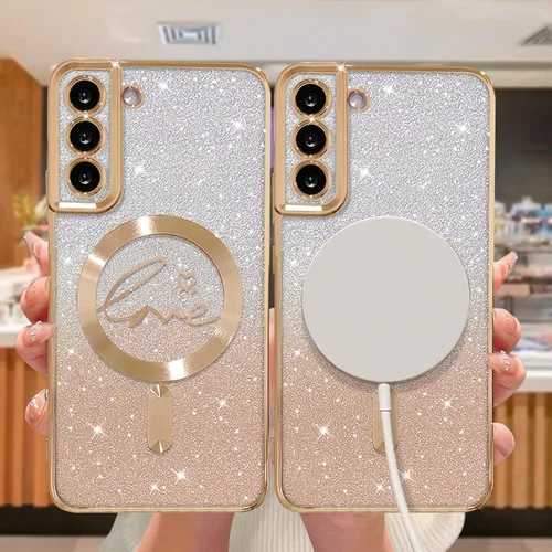 Miniatura 275 de ZONRW - Funda para Samsung Galaxy S22 Ultra magnética, para mujeres y niñas, cubierta trasera suave, lujosa, con corazón de amor, bling, degradado