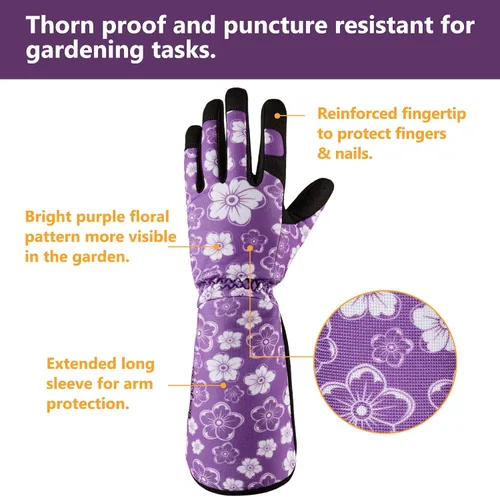 Miniatura 2 de COOLJOB Guantes de jardín para poda de rosas a prueba de espinas para mujeres, manga larga acolchados para trabajo en el patio, arbusto, mora