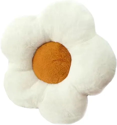 Miniatura 12 de Almohada de flor linda de felpa, cojín de suelo, cojín de ocio, cojín de automóvil, decoración de habitación (23.6 in, marrón/blanco)