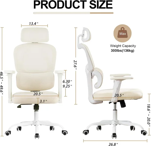 Miniatura 2 de Silla de oficina ergonómica, sillas de escritorio de oficina de malla para el hogar, silla de oficina con respaldo alto de 330 libras, silla Beige