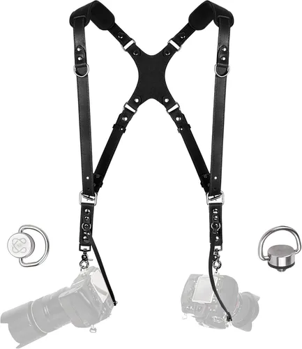 C Coiro Camera Harness for 2 Cameras Dual Shoulder Leather Camera Strap for DSLR/SLR, Camera Straps for Photographers Negro