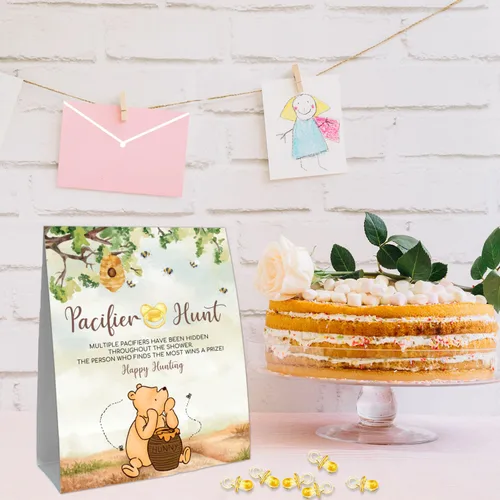 Miniatura 3 de Winnie Mini Chupetes Juego de Baby Shower, Cartel de caza de chupetes, juego clásico de Pooh Baby Shower, 50 piezas de mini chupetes amarillos