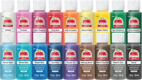 Apple Barrel Juego de pintura acrílica para manualidades, perfecto para artes y manualidades, 2 onzas líquidas cada uno, 18 colores mate surtidos,