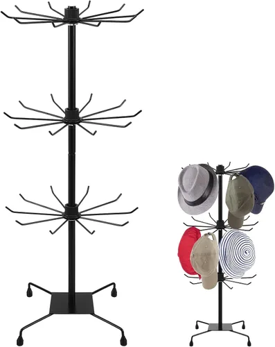 DOITOOL Soporte de exhibición giratorio para sombreros, organizador de almacenamiento de sombreros de metal de 3 niveles para sombreros, accesorios