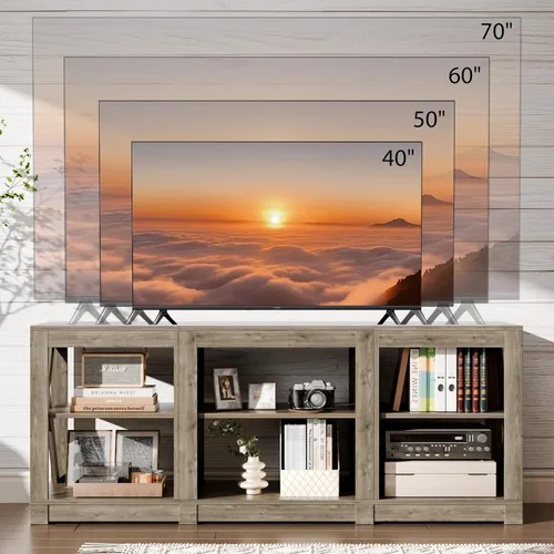 Miniatura 3 de VINGLI Soporte de TV para TV de 70 pulgadas, centro de entretenimiento de granja con almacenamiento, mesa consola de TV moderna de mediados de siglo