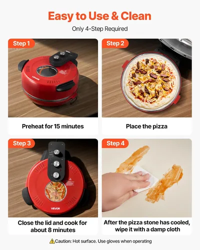 Miniatura 6 de VEVOR Horno de pizza, máquina eléctrica de pizza de 12 pulgadas, cocina eléctrica de pizzas de 1200 W con revestimiento antiadherente, apertura
