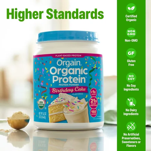 Miniatura 4 de Orgain - Proteína vegana orgánica en polvo, pastel de cumpleaños - 21g de proteína a base de plantas, 7g de fibra prebiótica, bajo en carbohidratos