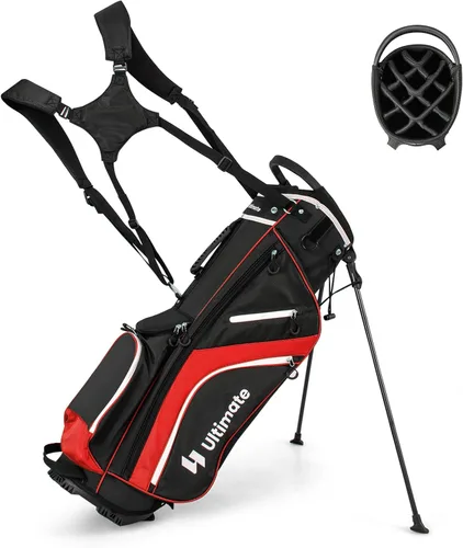 Miniatura 8 de ULTIMATE Bolsa de golf de 14 vías, bolsa de golf portátil con 6 bolsillos, bolsa enfriadora y bolsillo valioso impermeable, capucha de lluvia