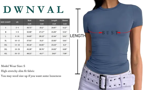 Miniatura 4 de Dwnval Camisetas básicas sexys para mujer, blusas de verano de manga corta con cuello redondo y ajuste entallado
