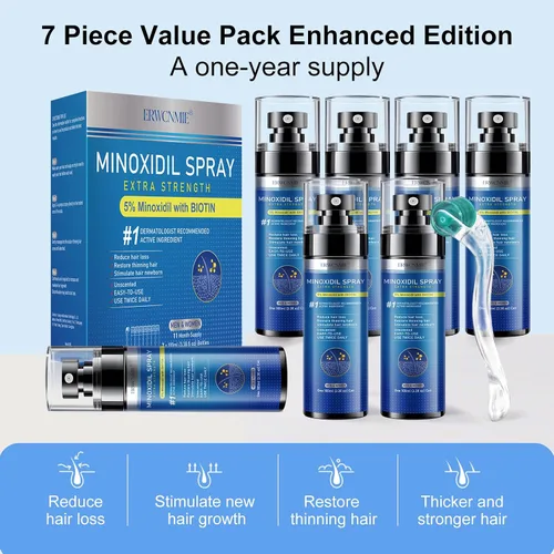 Miniatura 6 de Spray de minoxidil al 5% para hombres y mujeres, paquete de 7, impregnado con biotina, crecimiento de la barba, tratamiento extra fuerte