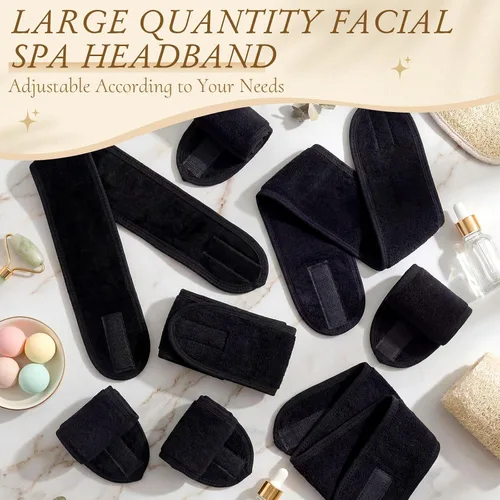 Miniatura 6 de Tigeen 80 diademas faciales de spa ajustables a granel, para mujeres, niñas, adultos, cuidado de la piel, maquillaje, ducha, lavado de cara (negro)