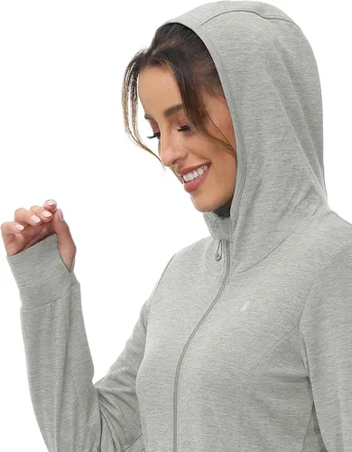Miniatura 40 de TBMPOY Chaquetas con capucha y protección solar UPF 50+ para mujer, ligeras, de manga larga, para senderismo, exteriores, con cremallera completa