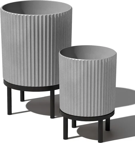 Miniatura 46 de Veradek Demi Series - Maceta redonda con soporte para porche o patio, compuesto de piedra de plástico duradero y soporte de madera, decoración