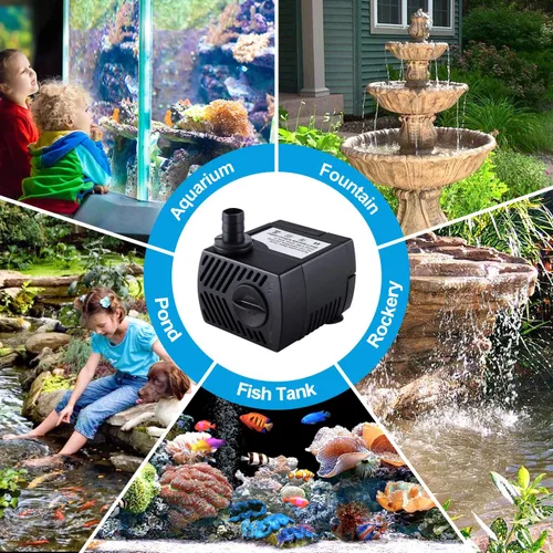 Miniatura 6 de CWKJ Bomba de fuente, 2 paquetes de bomba de agua sumergible de 80 GPH(4 W, 300 L/H), bomba de agua duradera para fuente al aire libre con cable