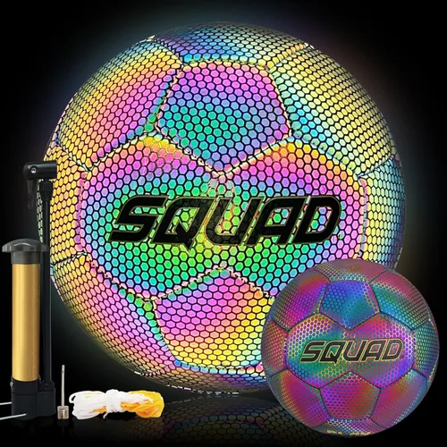 Miniatura 8 de SQUAD Balón de fútbol holográfico reflectante tamaño 5 – Pelota reflectante brillante para juegos nocturnos y entrenamiento – Cuero sintético