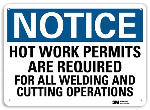 SmartSign Aviso - Se requieren permisos de trabajo en caliente para todas las operaciones de soldadura y corte. Letrero de aluminio reflectante 3M