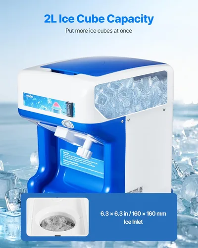 Miniatura 4 de VEVOR Trituradora de hielo comercial, máquina eléctrica de cono de nieve de 286 libras por hora con caja de cubitos de hielo de 2 L, máquina de Azul