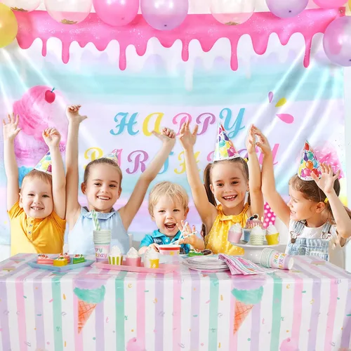 Miniatura 7 de WERNNSAI Mantel de Helado – 1 Paquete 108'' X 54'' Manteles de Verano Decoraciones de Fiesta de Helado Cubierta de Mesa Rosa con Chispitas