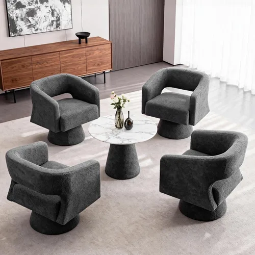 Miniatura 21 de ClinQ Silla giratoria de barril acento, juego de sillas redondas tapizadas de teddy extragrandes, silla de tocador moderna de lujo de 360°