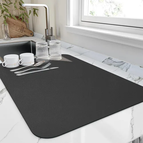 HotLive Tapete de secado de platos para encimera de cocina, tapetes de drenaje resistentes al calor con respaldo de goma antideslizante, tapete de