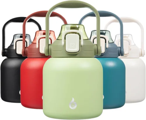 Miniatura 30 de BJPKPK - Botellas de agua aisladas con pajita, botellas de agua bonitas de 27 oz con asa, jarra de metal de acero inoxidable sin BPA, frascos 27 oz