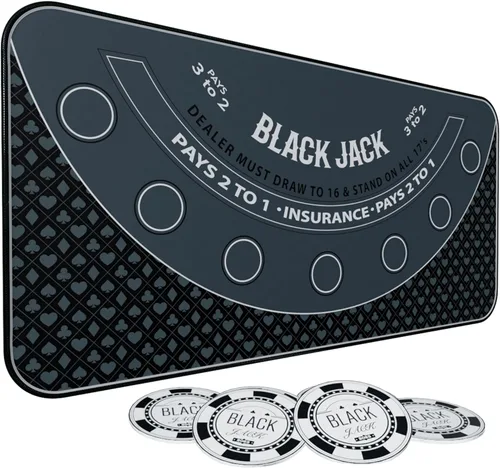 Alfombrilla de Blackjack de 70 x 35 pulgadas, 21 alfombrillas de goma para mesa de casino, con bolsa de almacenamiento, 6 posavasos para juegos de