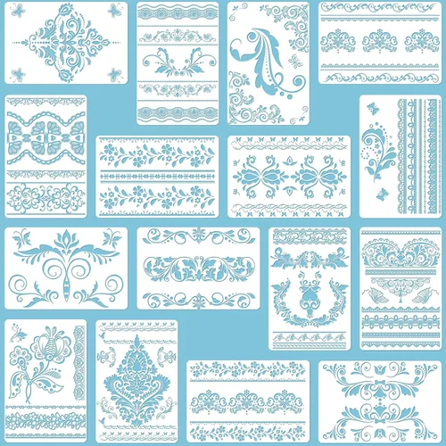 16 plantillas de borde de flores, plantillas de mandala, plantillas reutilizables cortadas con láser, plantillas de pintura floral para bricolaje,