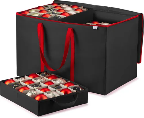 Caja de almacenamiento grande de alta calidad para adornos de Navidad con tapa transparente, compartimento de 3 pulgadas, contiene 10 bandejas,