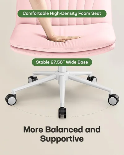 Miniatura 7 de Marsail Silla de escritorio sin brazos con ruedas: Silla amplia de cuero sintético con piernas cruzadas, sillas giratorias ajustables y cómodas