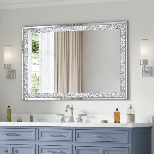 Miniatura 12 de Espejo Decorativo de Cristal - Rectángulo de 16 x 20 pulgadas, Precioso Espejo Plateado, Espejo de Diamante Triturado para Decoración de Pared