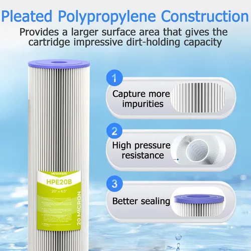 Miniatura 3 de Cartucho de filtro de agua de 20 micrones para toda la casa, filtros de sedimentos plisados para agua de pozo, reemplazo universal para cualquier