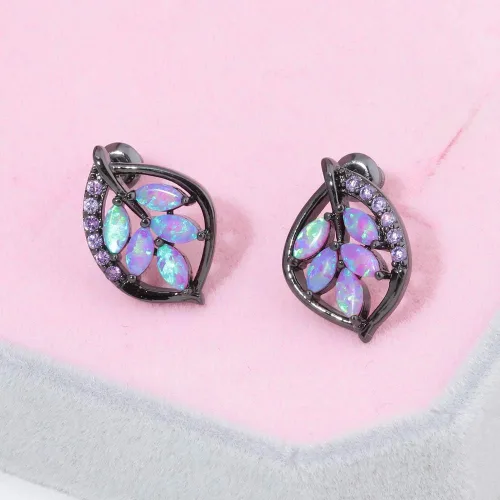Miniatura 2 de Aretes de ópalo para mujer, chapados en oro de 18 quilates, flores, hoja, árbol de la vida, estrella de luna, universo, ópalo, joyería, aniversario