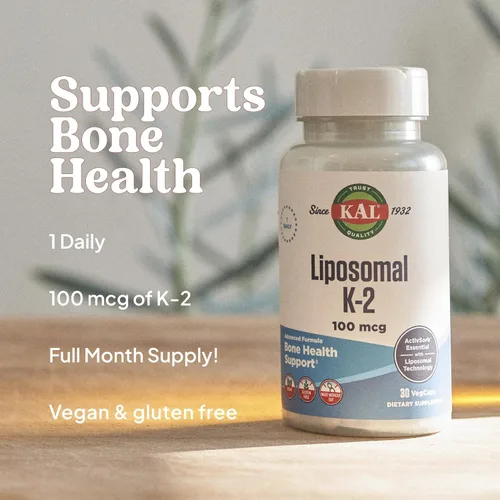 Miniatura 4 de KAL Suplemento liposomal de vitamina K2 con MK7 de 100 mcg - Alta absorción, tecnología liposomal - Soporte óseo avanzado, vegano, sin gluten, hecho