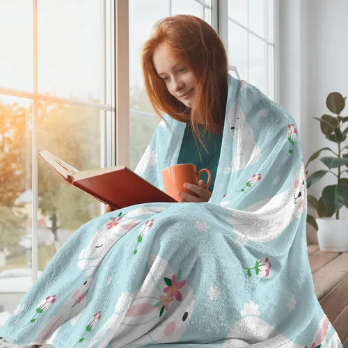 Miniatura 4 de Manta de Pascua y primavera, manta de felpa acogedora y suave para sofá, cama, sofá, viajes, campamento para adultos/niños, color azul y blanco