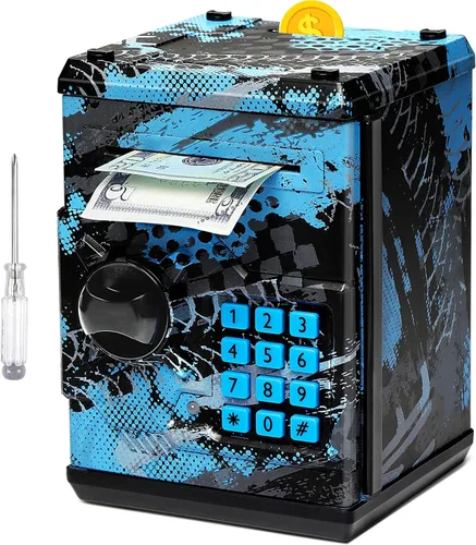 Miniatura 12 de Alcancía de cajero automático para niños y niñas, Vcertcpl - Mini alcancía de monedas con contraseña, caja de ahorro con agarre automático