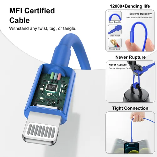 Miniatura 3 de Cargador rápido para iPhone, cable Lightning de carga rápida de 10 pies, para iPhone 14, 13, 12 Pro Max, cargador de carga rápida con bloque