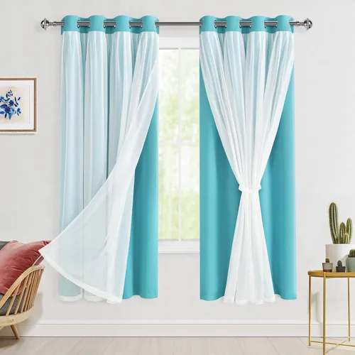 Miniatura 88 de Hiasan Cortinas opacas con superposición transparente, aislamiento térmico para mezclar y combinar de doble capa, cortinas de oscurecimiento de Beige