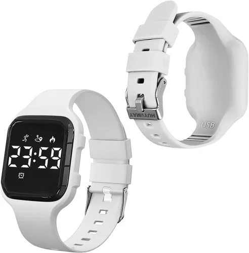 Reloj con podómetro para niños sin aplicación/Bluetooth, reloj de pulsera deportivo LED con temporizador, calorías, distancia/contador de pasos, 2