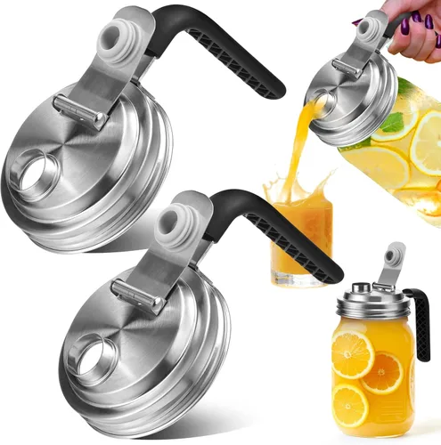 Miniatura 12 de Palksky Tapas para Beber de Frascos Mason, Accesorios de Tapa para Sorber de Frascos Mason de Boca Ancha de Acero Inoxidable, Tapa Abatible