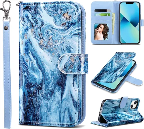 Miniatura 35 de ULAK Funda tipo cartera compatible con iPhone 13 para mujer, piel sintética de alta calidad con tarjetero, función atril, funda tipo cartera