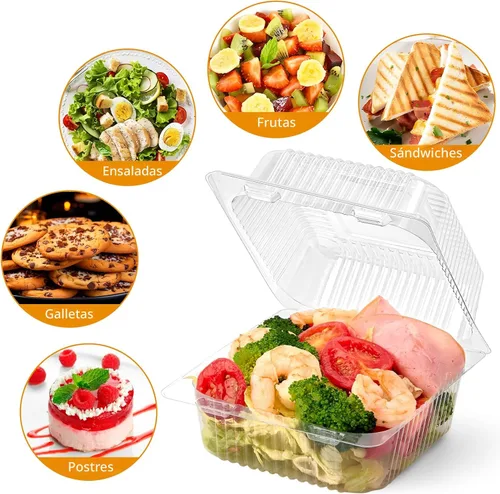 Miniatura 7 de Zezzxu Paquete de 50 Recipientes de Plástico Transparente para Comida para Llevar, Recipientes Cuadrados para Rebanadas de Pastel con Tapas