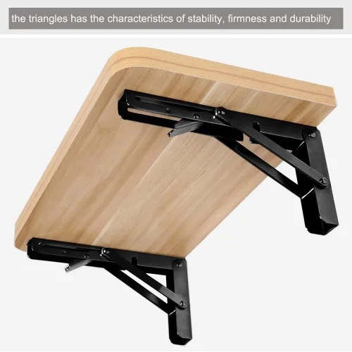 Miniatura 4 de Jolitac Soportes plegables de pintura negra de 10 pulgadas – Soporte de estante plegable de metal resistente para mesa de banco, bisagra de estante