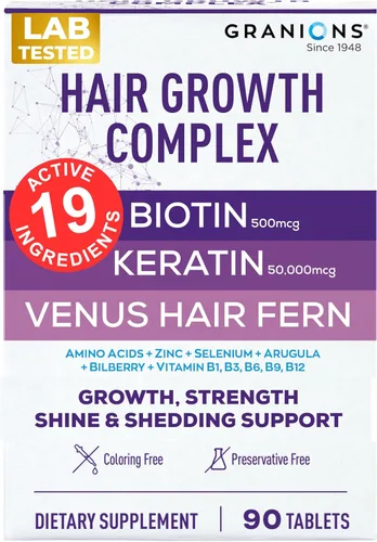 Granions Suplementos para el crecimiento del cabello, biotina, queratina y aminoácidos, pastillas de zinc y selenio para mujeres y hombres,