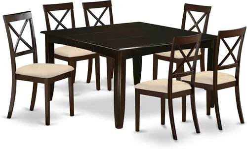 Miniatura 9 de East West Furniture PFBO9-CAP-W Juego de mesa de comedor moderno de 9 piezas, incluye una mesa cuadrada de madera con hoja de mariposa y 8 sillas