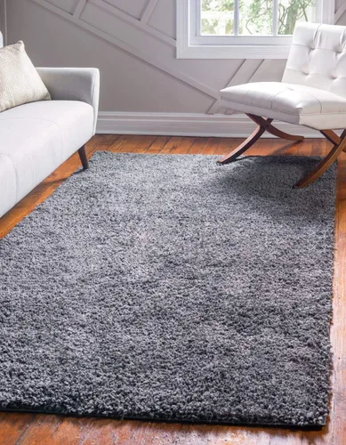 Unique Loom Davos Shag Collection - Alfombra de área, color liso (4 pies 1 pulgada x 6 pies 1 pulgada, rectangular, color pimienta)