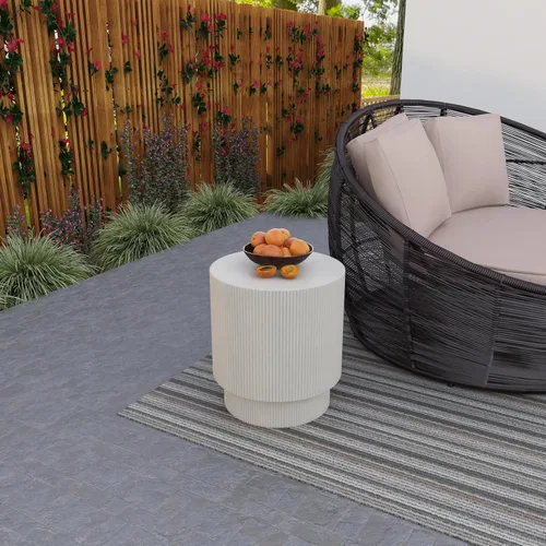 Miniatura 4 de LeisureMod Mesa Lateral Moderna Redonda con Superficie de Fibra de Piedra, Mesa de Acento/Auxiliar para el Hogar, Patio Exterior, Sala de Marrón