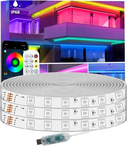 Miniatura 6 de Tira de luces LED de 16.4 pies IP68 impermeable para exteriores, alimentación por USB de 5 V, sincronización de música, Bluetooth APP/RF, luces