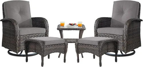 Miniatura 37 de Belord Sillas de Mimbre Giratorias Mecedoras para Patio - Juego de 2 Sillas Mecedoras Giratorias para Exteriores con Mesa Auxiliar de Ratán, Silla